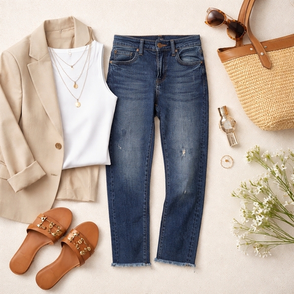 KUT Catherine Ankle Straight Jeans Sz 4 Dark Wash Raw Hem - Picture 12 of 12